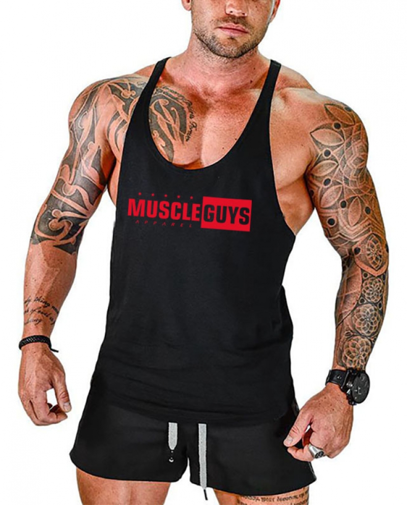 Muscleguys Bodybuilding Stringer Tank Top Men Y Back Singlets Gym Clothing Fitness Men Cotton Undershirt Muscle Sleevele