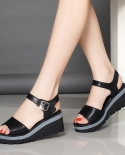  Summer Shoes Women Wedges Heels Sandals Young Ladies Casual Sandals Open Toe Black White Shoes Wedge Heel 6cm  Womens 