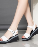  Summer Shoes Women Wedges Heels Sandals Young Ladies Casual Sandals Open Toe Black White Shoes Wedge Heel 6cm  Womens 