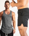 New Arrival Summer Mens Gym Clothing Suit Fitness Clothing Stringer Vest mens Sweatpants Casual Breathable Shorts Mens 