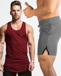 New Arrival Summer Mens Gym Clothing Suit Fitness Clothing Stringer Vest mens Sweatpants Casual Breathable Shorts Mens 
