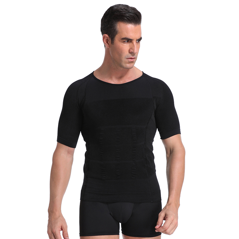 US$21.73-Men Body Shapers Tight Posture Shirt Fitness Tummy Control Elastic  Abdomen Shape Belly Corrector Slimming Boobs Gym Cors-Description