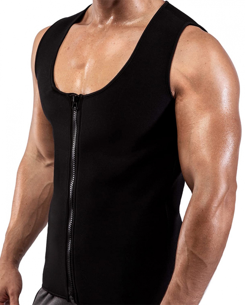 Neoprene Body Shaper For Men Waist Trainer Sweat Sauna Vest Workout Shapewear Lightweight Slimming Shirt Zipper Fitness 