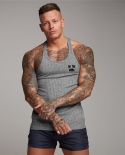 Mens Bodybuilding Tank Top Gym Fitness Sleeveless Shirt Mens Knitted Big Cut Back Shirt Fashion Singlets Undershirttank