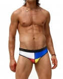 Summer Mens Swim Briefs Patchwork Bathing Suit  Low Waist Quick Dry Swimwear Fashion Male Sport Beach Pad Push Up Underw