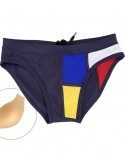  Low Waist Mens Swimwear Nylon Patchwork Quick Dry Bathing Suit Fashion Male Beach Swim Briefs Pouch Pad Push Up Swimsui