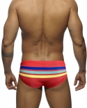 New Striped Swimsuit  Low Waist Mens Pad Push Up Swimwear Sunga Mayo Breathable Swim Briefs Male Sport Beach Surfing Tru