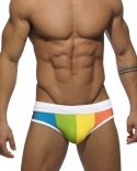 Summer Rainbow Men Swim Briefs Pad Push Up Bathing Suit  Low Waist Quick Dry Swimwear Fashion Male Sport Beach Surf Trun