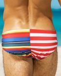  Mens Swim Briefs Striped Low Waist Swimwear Fashion Male Pouch Pad Enhance Swimsuits Sport Quick Dry Beach Surfing Trun