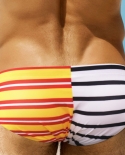  Mens Swim Briefs Striped Low Waist Swimwear Fashion Male Pouch Pad Enhance Swimsuits Sport Quick Dry Beach Surfing Trun