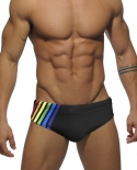 New Europe America Mens Swimwear  Male Rainbow Striped Swimsuit Sunga Pad Push Up Trunks Sport Beach Surfing Swim Briefs