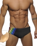 New Europe America Mens Swimwear  Male Rainbow Striped Swimsuit Sunga Pad Push Up Trunks Sport Beach Surfing Swim Briefs