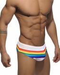 Rainbow Striped Mens Swimwear  Male Swimsuit Europe America Fashion Pad Push Up Bathing Suit Sport Beach Surfing Swim Br