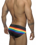 Rainbow Striped Mens Swimwear  Male Swimsuit Europe America Fashion Pad Push Up Bathing Suit Sport Beach Surfing Swim Br