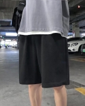 Summer Casual Shorts Men Solid Drawstring Elastic Waist Black Shorts Breathable Harajuku Loose Knee Pants Couple Streetw