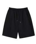 Summer Casual Shorts Men Solid Drawstring Elastic Waist Black Shorts Breathable Harajuku Loose Knee Pants Couple Streetw