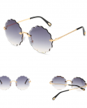 Round Rimless Sunglasses Women 2022 Luxury Brand Designer Ladies Sunglasses Ins Sunglasses Lunettes De Sol Femme Uv400 W
