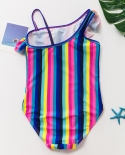 5 14 Years Falbala Girls Swimsuit Kids Swimwear Colorful Strips Childrens Swimwear High Quality Kids Beach Wear St188ch