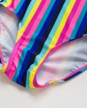 5 14 Years Falbala Girls Swimsuit Kids Swimwear Colorful Strips Childrens Swimwear High Quality Kids Beach Wear St188ch