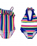 Girls Swimwear 512years Girls Falbala Swimsuit Teenager Kids Beachwear Colorful Strips Children Swimwear St188189child