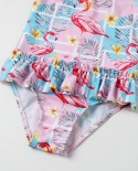 38y Baby Girls Swimwear New  Girls Swimsuit One Piece Children Flamingo Swimwear With Cap Kids Beach Wear Sw143children