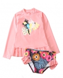 210year Toddler Baby Girls Swimwear Girls Swimsuit Two Pieces Children Swimwear Hot Sale Flamingo Kids Surfing Suit  Sw