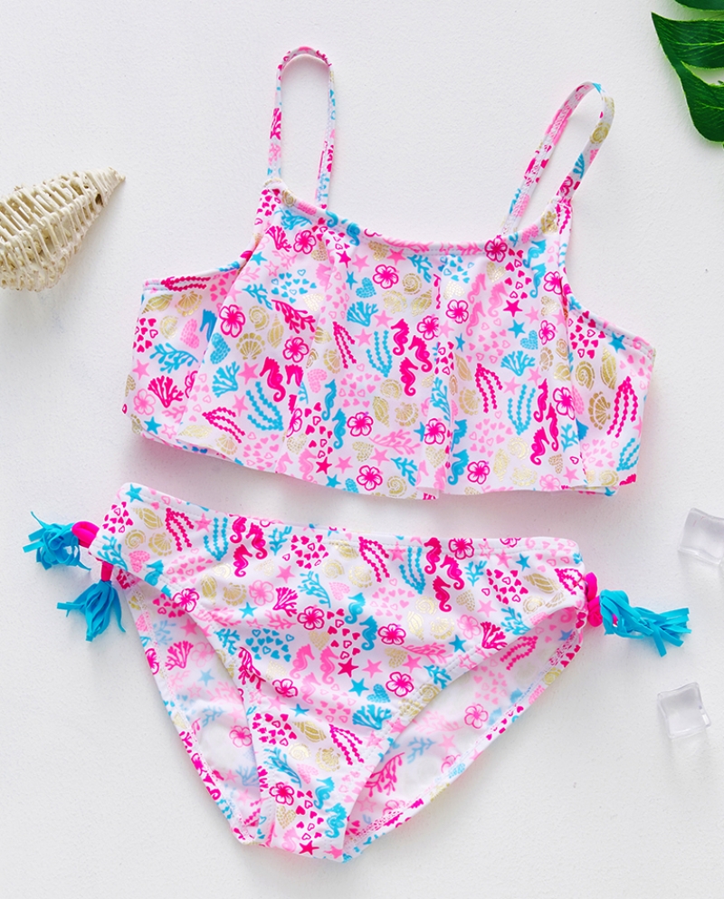 New  Girl Swimsuit Two Pieces Girls Swimwear High Quality Kids Swimwear Ruffle Style Swimming Suit For Teenager Girlchil