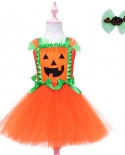 Scary Pumpkin Monster Girls Halloween Dress Up Tutu Dress Kids Clothes For Carnival Party Dresses Orange Dress With Ruff