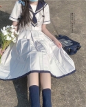 Harajuku Sailor Collar Navy Dress  Lolita Sweet Bow Knot Girl Retro Cotton Kawaii Preppy Style Long Sleeve Dress Women