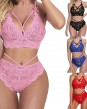 Ladies  Lingerie Sets Crochet  Bralette And Panty Set Strappy Lace Lingerie Sheer Push Up Bra  Middle Waist Strappy Pan