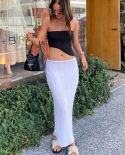 Tossy Summer Knit Long Skirt Women  Holiday Party Beach Coveup Midi Skirts Dropped Waist See Through Wrap White Maxi Ski