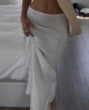 Tossy Summer Knit Long Skirt Women  Holiday Party Beach Coveup Midi Skirts Dropped Waist See Through Wrap White Maxi Ski