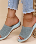 Women Sandals Knitting Low Heels Sandals Summer Chaussure Femme Soft Bottom Silppers Slip On Wedges Shoes Women Summer F