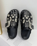 Summer Women Slippers Platform  Rivets Punk Rock Leather Mules Creative Metal Fittings Casual Party Shoes Female  Outdoo