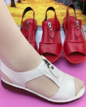 Women Sandals Zipper Flat Soft Pu Leather Sole Comfy Sandalias Summer Casual Mother Shoes Solid Color Plus Size Chaussur