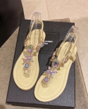 Women Flats Clip Toe Sandals Summer Crystal Slippers 2022 New Trend Luxury Brand Ladies Shoes Beach Causal Slides Dress 