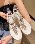 Women Flats Clip Toe Sandals Summer Crystal Slippers 2022 New Trend Luxury Brand Ladies Shoes Beach Causal Slides Dress 