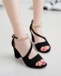 Spring Summer  Fish Mouth Hollow Roman Sandals Thick With Word With Beaded High Heels Female Summer  Female Sandals
