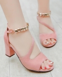 Spring Summer  Fish Mouth Hollow Roman Sandals Thick With Word With Beaded High Heels Female Summer  Female Sandals