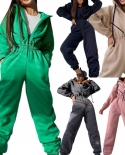 Solid Color Winter Rompers Jumpsuit Women Playsuit Elastic Waist Hooded Jumpsuits For Women Ankle Banded Long Pants Mono