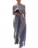 Summer Romper Women Jumpsuit  Cold Shoulder Half Sleeve Wide Leg Jumpsuit Overalls For Women Playsuit Комбинезо