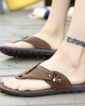 Summer Beach Men Flip Flops Pu Leather Slippers Male Flats Sandals Outdoor Rubber Thong Beach Shoes Men Leather Brand N