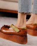 אמא רטרו לולאת וו משאבות עור אמיתי נעלי נשים 2022 חדש אביב נקבה פרחוני אצבע עגולה בעבודת יד פנאי platfo