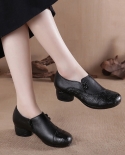 Mocassim de salto bloco designer sapatos femininos de luxo couro genuíno flor em relevo feminino retrô vintage étnico fo