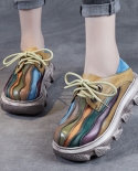 Sapatos femininos retrô femininos de couro genuíno 2022 novo primavera bico redondo com cadarço feito à mão plataforma de lazer