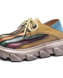 أحذية نسائية ذات ألوان مختلطة ريترو أحذية نسائية من الجلد الطبيعي لعام 2022 حذاء نسائي ربيعي جديد برباط بمقدمة مستديرة مصنوع يدو