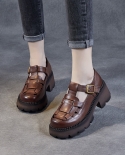נעלי פלטפורמה נשים מארוג בעבודת יד 2022 קיץ ליידי חלול עקב עבה נושם רטרו נעלי אצבע עגולים לנשים casu