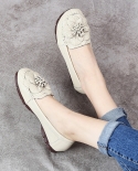 2022 Autumn Winter Mom Shoes Woman Genuine Leather Shoes Soft Bottom Low Heels Pumps Shoes Women Dancing Flower Sneakers