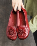 2022 Outono Inverno Sapatos Mãe Mulher Sapatos de Couro Genuíno Bota Macia Salto Baixo Sapatos Sapatos Femininos Flor de Dança T