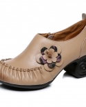 Zapatos de tacón alto Retro de primavera 2022 para mujer, zapatos de tacón alto de piel auténtica con flores plegables para muje